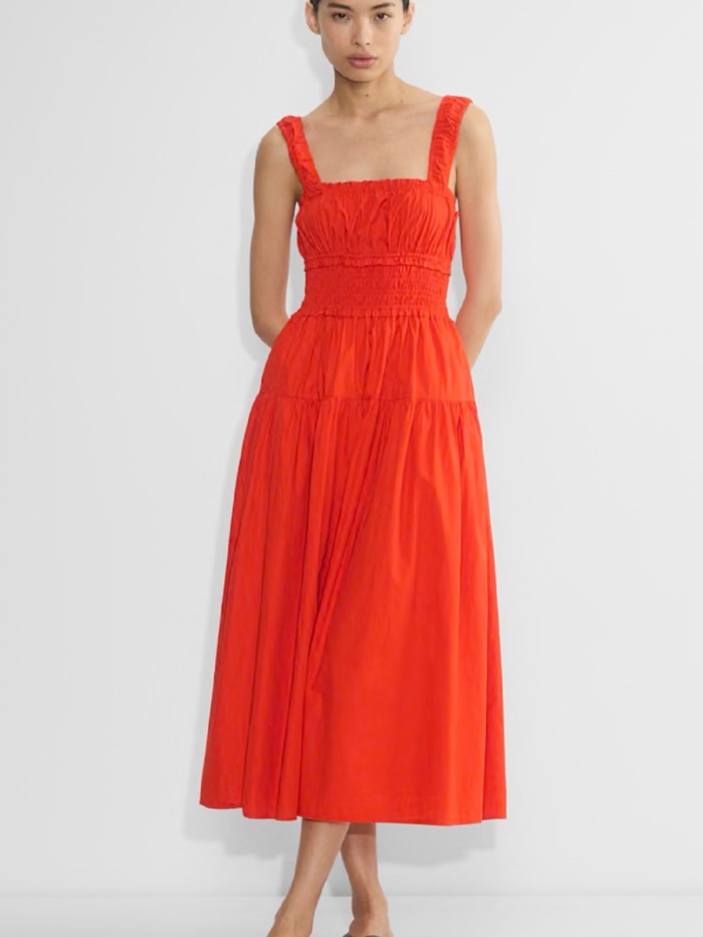 Aritzia Wilfred Foray Smocked Midi Dress 100% Cotton - Size Small